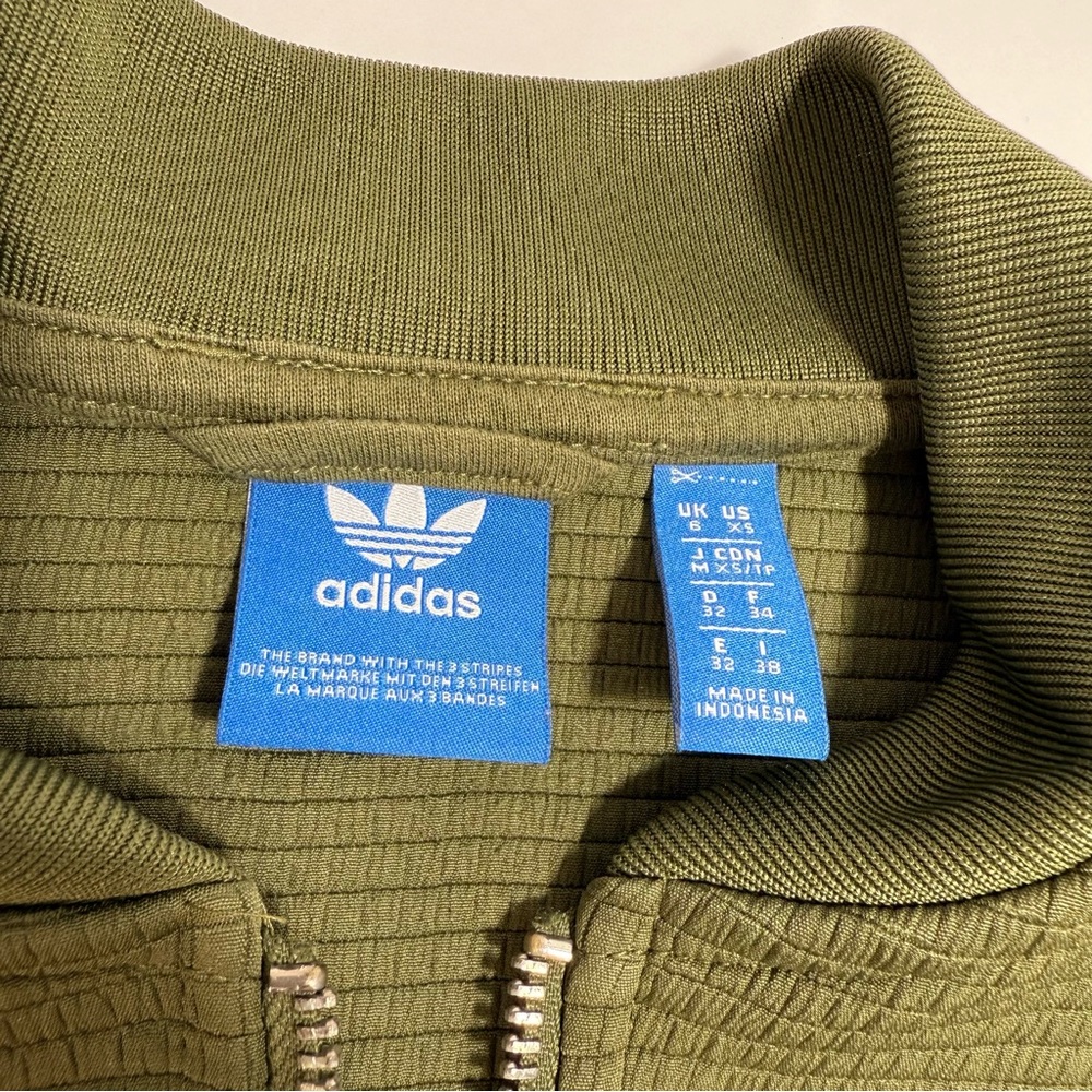 Adidas Olive Green "Three Stripe" Print Bomber Jacket - Picture 7 of 16